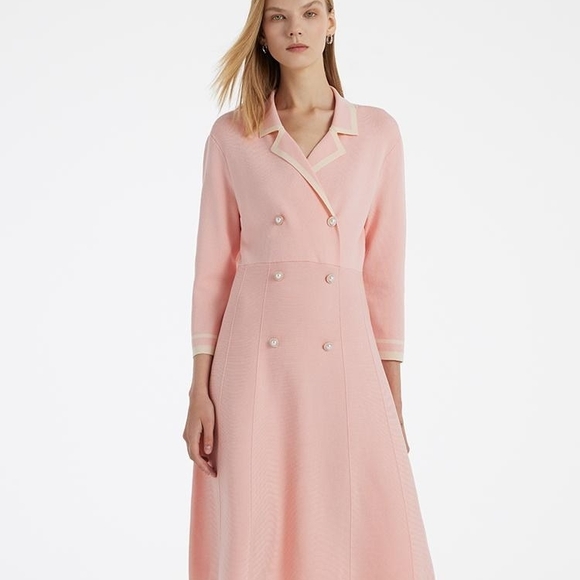 Goelia Dresses & Skirts - Double-Breasted Long-Sleeve Pink Dress
